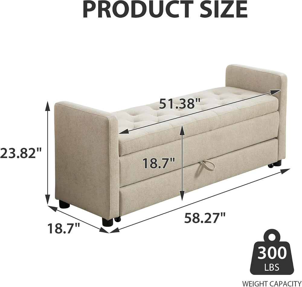 Chifee & Vingol 58.27" W Ottoman Bench with Double Storage Space, Up...