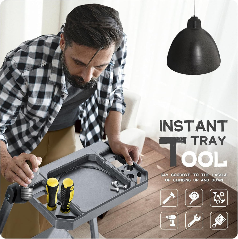 5 Step Ladder, Steel Stool with Foldable Handrail & Tool Tray
