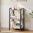 HOOBRO Bookshelf, 3-Tier Industrial Bookcase, Book Shelf Storage Organizer, Small Bookshelf with Metal Frame for Living Room, Bedroom, Home Office, Kitchen, Greige and Black BG71SJ01