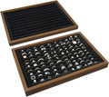 MOOCA 2 Pcs Wooden Ring Display Tray Set with Black Suede Lining, Ring Organizer for Jewelry Storage and Display, Walnut Color, 14W x 9.7D x 1.2H in