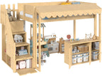 Twin Size Wood Loft Bed with Storage Stairs and Pretend Store Counter (Twin)
