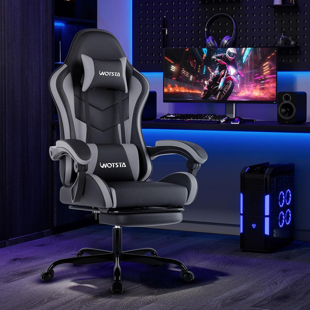 Ergonomic Gaming & Office Chair, Footrest, Racing Design Black/Grey | PVC...