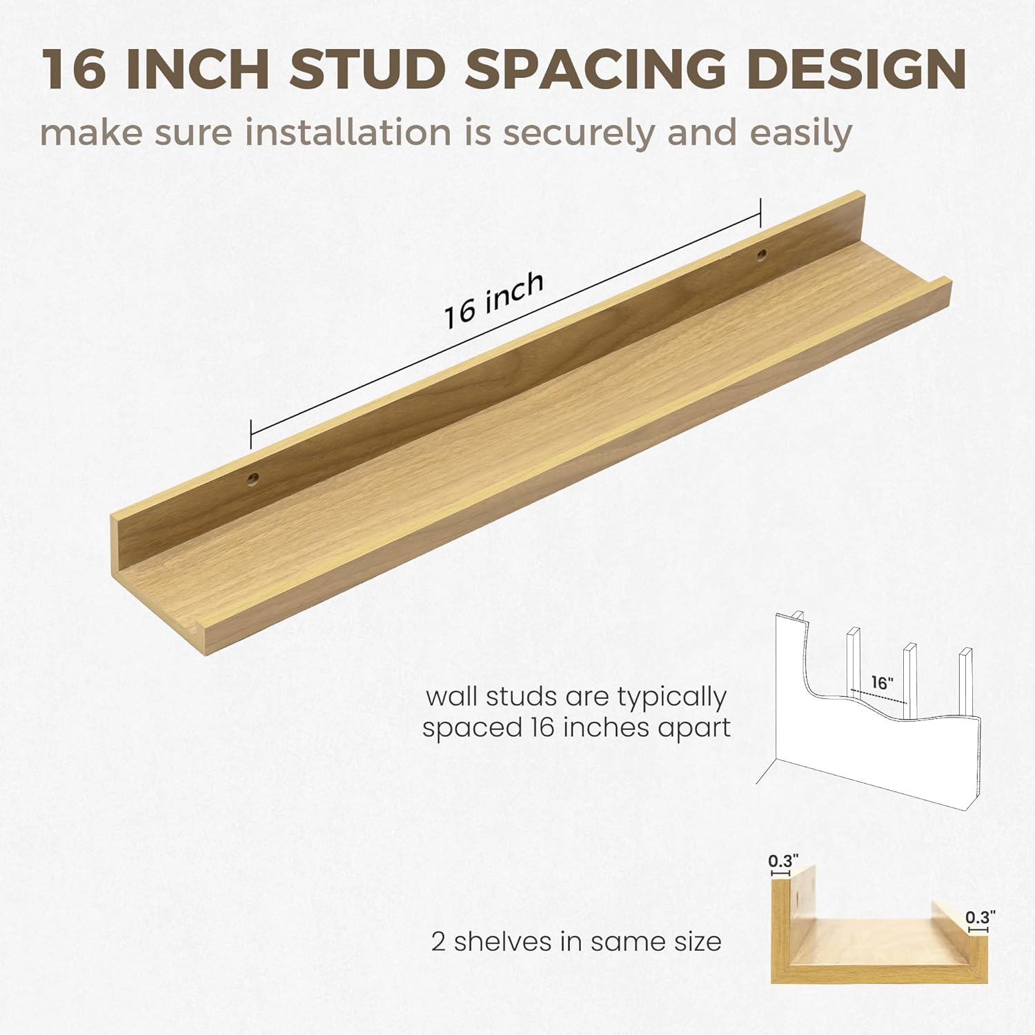 Axeman Oak Floating Shelves - 24 Inch Picture Ledge Shelf Set of 2 - Rustic Picture Shelf for Wall with Ledge - Oak Floating Shelves with Lip - Photo Ledges
