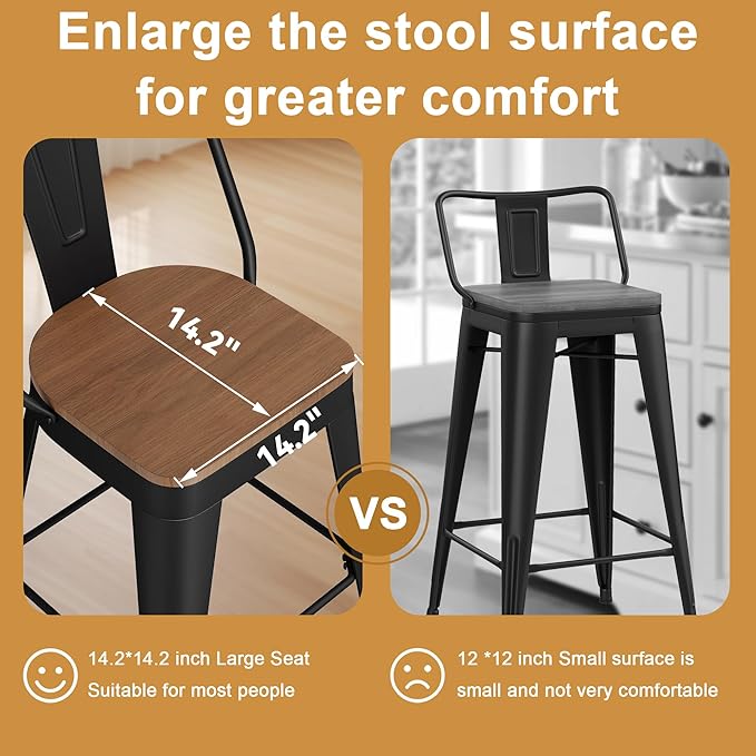 Andeworld Metal Bar Stools Set of 2, 24 inch Counter Height Barstools with Ba...