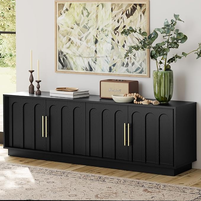 TV Stand for 75 Inch TV, 67" Entertainment Center with Arched Design, Minimalist Media Console with Adjustable Shelves, Modern TV Stand for Living Room Bedroom, Black
