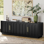TV Stand for 75 Inch TV, 67" Entertainment Center with Arched Design, Minimalist Media Console with Adjustable Shelves, Modern TV Stand for Living Room Bedroom, Black
