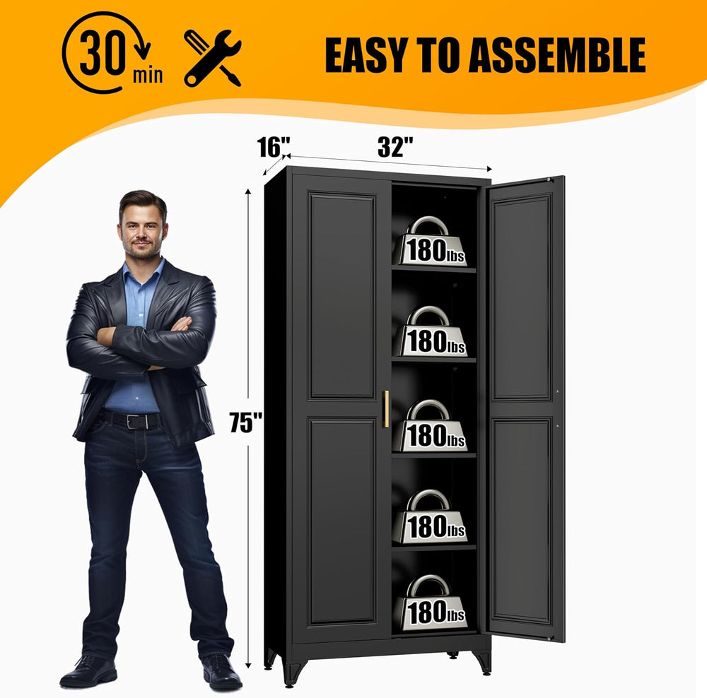 75" Tall Metal Storage Cabinet, Kitchen Pantry Storage Cabinets with Doo...