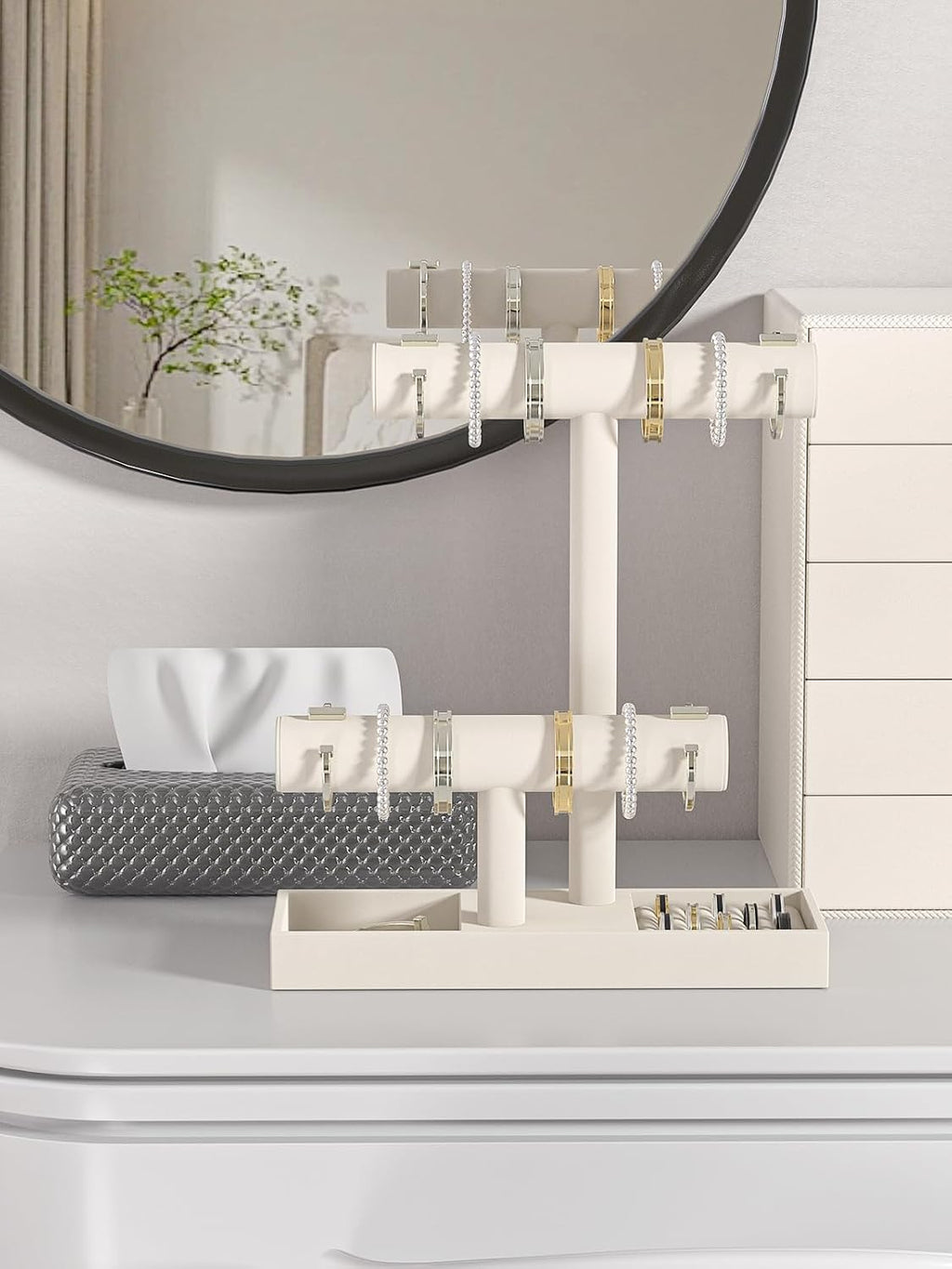 Bracelet and Necklace Holder,Velvet Jewelry Necklace Display Organizer Stand,bracelet Holder for Selling,Bracelet and Necklace Storage Tree (Style 2（Beige）)