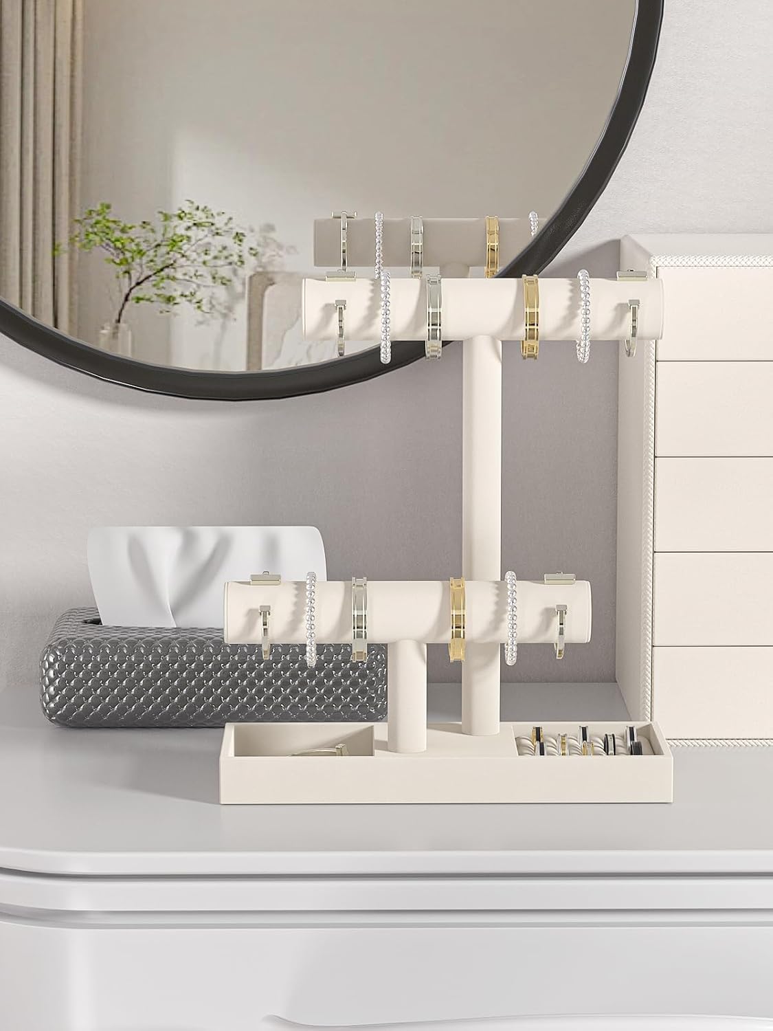 Bracelet and Necklace Holder,Velvet Jewelry Necklace Display Organizer Stand,bracelet Holder for Selling,Bracelet and Necklace Storage Tree (Style 2（Beige）)