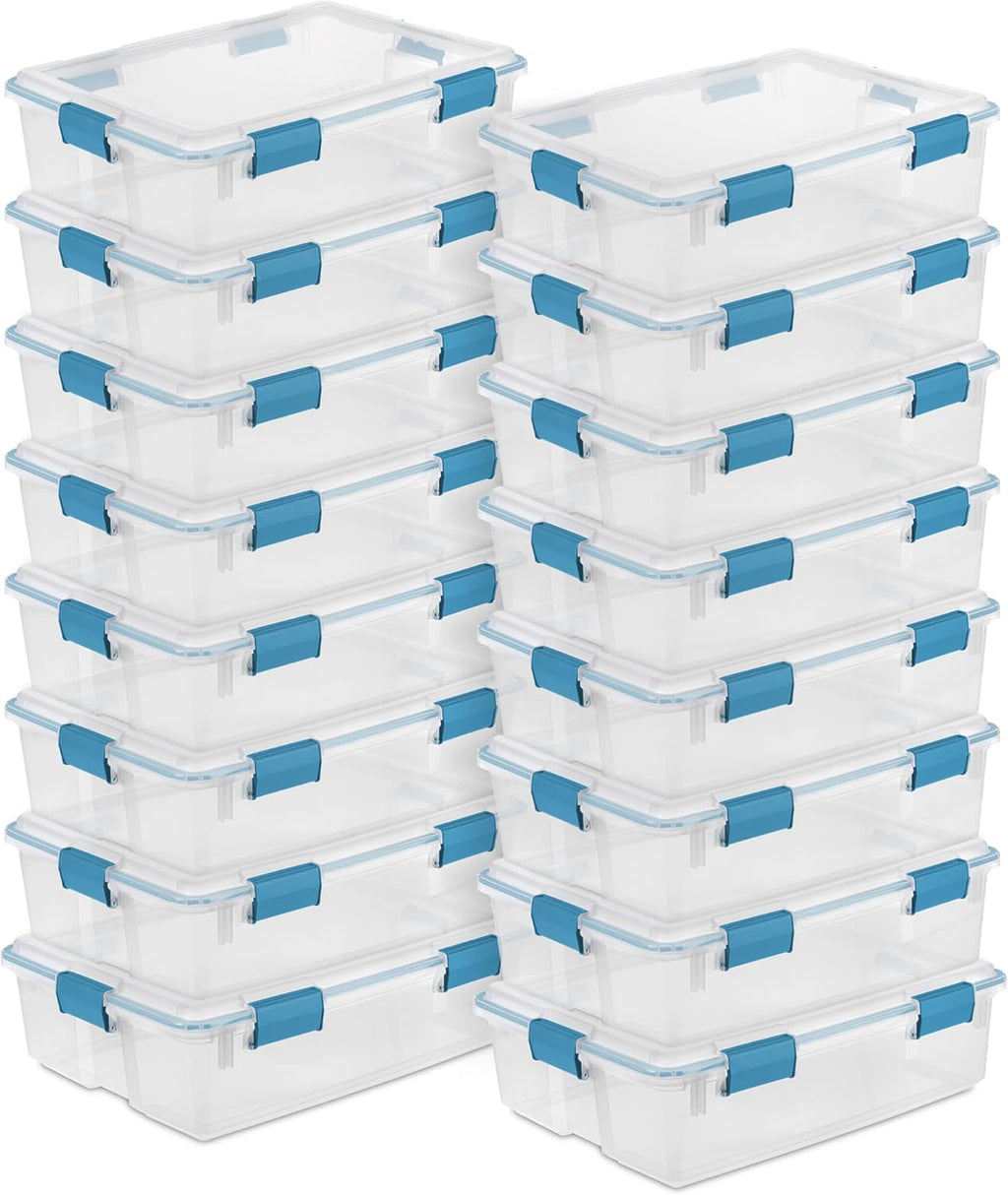 Sterilite 16-Pack Gasket Box, Weather-Resistant Storage Bins with Latching Lids, 37 Quart - Heavy-Duty Organizing Containers for Closet, Bathroom, and Office