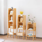 Welnow Bamboo Bookcase with Cabinet, Natural End Table with 1-Tier Storage Shelf, Modern Bedside Organizer Side Table for Bedroom or Living Room, Wood Bookshelf with Open Space