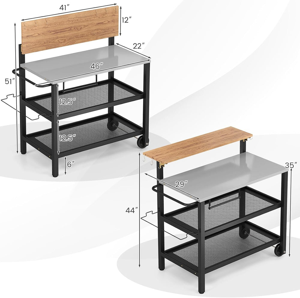 GOFLAME Outdoor Patio Cart Table, Kitchen Shelf on Wheels with Flip Top, Tras...