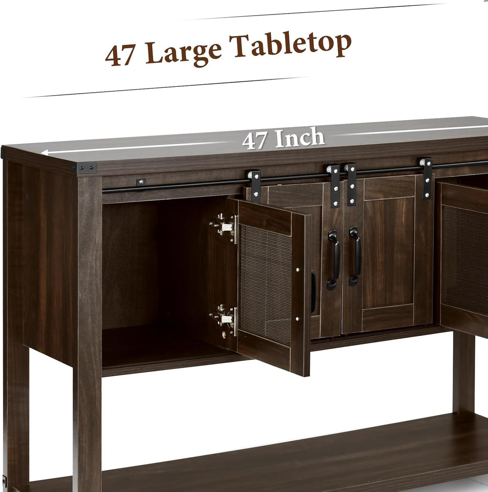 4ever2buy Farmhouse Coffee Bar Cabinet with Sliding Barn Door, 47", Brown