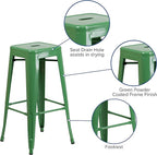 Flash Furniture Lily 4 Pack Commercial Grade 30" High Backless Green Metal Indoor-Outdoor Barstool with Square Seat
