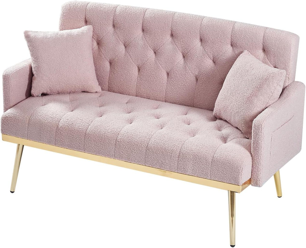hansones Modern Velvet Armchair with Gold Metal Legs and Side Pockets, Tufted...