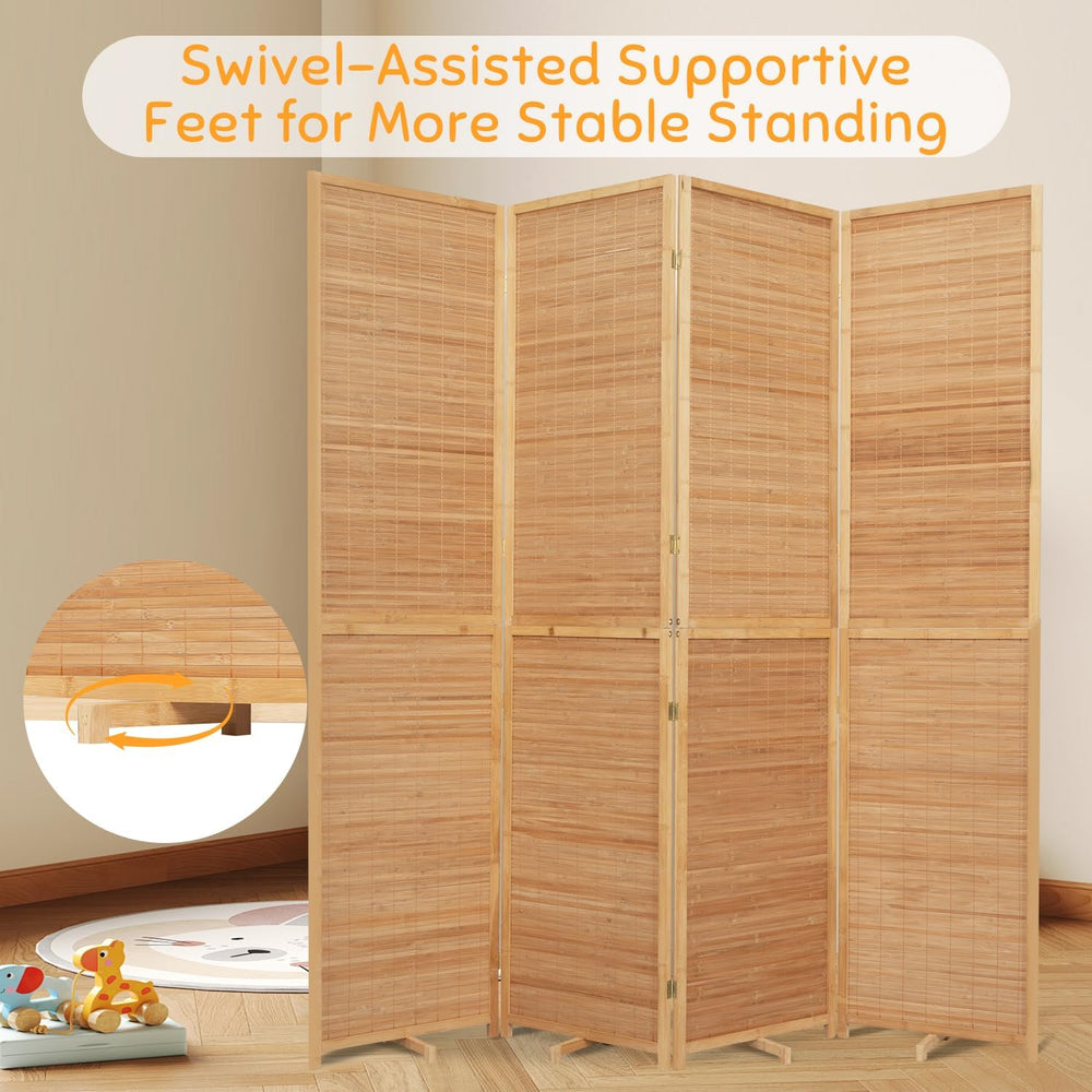 Bamboo Mesh Woven Room Divider 5.6FT,4 Panel Folding Privacy Screen,Brown