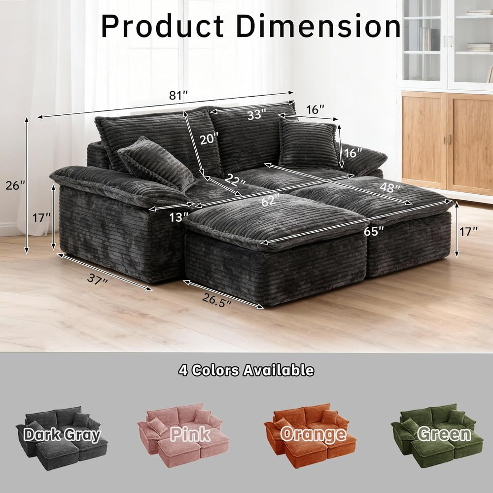 81'' Chaise Lounge Chair Indoor, Oversized Corduroy Upholstered Sofa ...