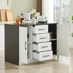 47" Kitchen Island with Power Outlet & Imitation Marble, Black | Dining Table with 2 Storage Cabinets & 4 Drawers, Adjustable Shelves, Home Bar for Kitchen, Dining Room, Living Room