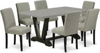 East West Furniture V696AB106-7 7 Piece Dining Set Consist of a Rectangle Dining Room Table with V-Legs and 6 Shitake Linen Fabric Upholstered Chairs, 36x60 Inch, Multi-Color