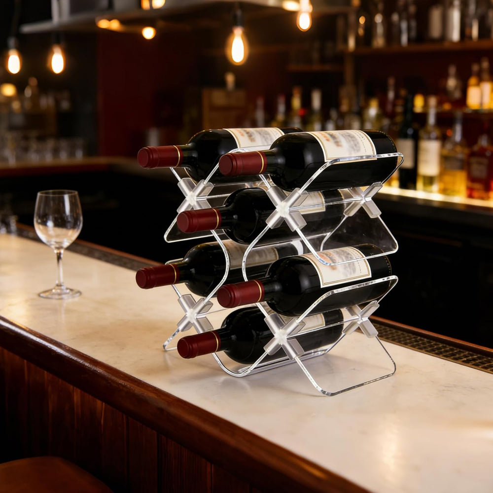 Acrylic 6 Bottle Countertop Wine Rack, Clear Freestanding Tabletop Holder | C...