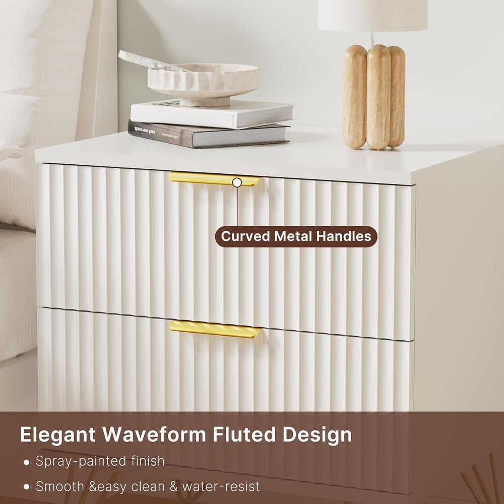 White Nightstand Set of 2, Modern Night Stand Bedside Table with 2 Storage Dr...