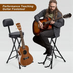 Folding Guitar Stool Chair with Padded Seat, Ergonomic Backrest & Built-in Stand - Heavy Duty Portable Seat for Acoustic, Electric, Bass Guitar Practice & Performance Black