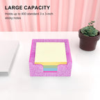 Rouidr Acrylic Sticky Note Holder, Self Stick Note Pad Holder, 3.94 x 3.94 Inch Glitter Memo Pad Dispenser Organizer for School Office Home Desk Supplies, Pink