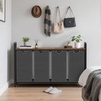 Laundry Hamper, Laundry Sorter with 4 Pull-Out Removable Oxford Fabric Bags Cloth Laundry Basket 4 x 10 Gallons (Grey and Rustic Brown)
