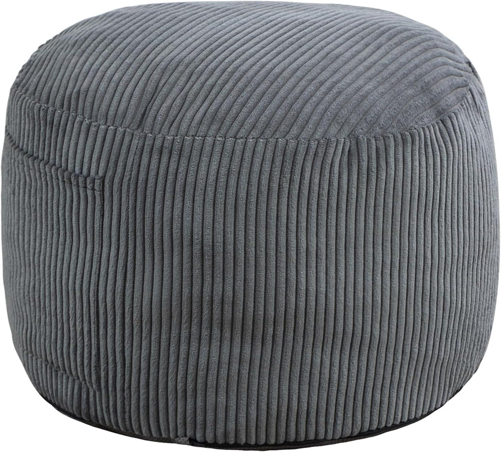 Round Stuffed Pouf Ottoman (Gray, 26" D x 26" W x 18" H) | Cor...