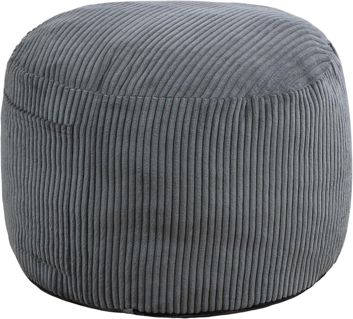 Round Stuffed Pouf Ottoman (Gray, 26" D x 26" W x 18" H) | Corduroy Foot Rest with Rebound Foam Filling, Furry and Fluffy Foot Stool Ottoman, Floor Poufs for Living Room