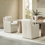 Upholstered Dining Chairs with Casters, No Assembly Modern Accent Armchair with Rollers for Dining Room, Bedroom, Living Room, Reading Room, Already Assembled, Beige, 2 Box