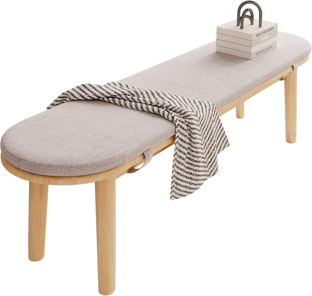63" Dining Bench Rubber Wood for 6-8 Person,Bedroom Bench,Window Bench,E...