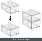 mDesign Plastic Bathroom Organizer Bin w/Pull Out Drawer - Slim Stackable Storage Container for Bathroom Accessories - Perfect for Organizing Bathroom Cabinet - Lumiere Collection - 4 Pack - Clear