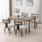 Rattan Dining Chairs Set of 6, Modern Dining Chair Kitchen Dining Room Chair, Curved Cane Back Upholstered Linen Fabric Dining Chair with Black Wood Frame, Beige