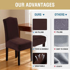 H.VERSAILTEX Velvet Dining Chair Covers Stretch Chair Covers for Dining Room Set of 6 Parson Chair Slipcovers Chair Protectors Covers Dining, Soft Thick Solid Velvet Fabric Washable, Brown