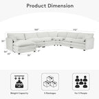 ROWHY 150'' Modular Sectional Corner Cloud Couch, 7 Seater Sofa Big Comfy Corduroy V Shaped Couch with 4 Throw Pillows, Movable Ottoman, Couches for Living Room Office Light Grey