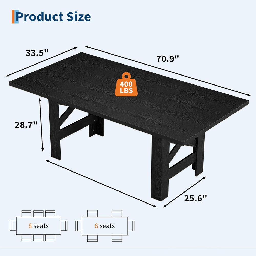 71" Farmhouse Dining Table for 6-8 Person, Large Rectangular Wood Dining...