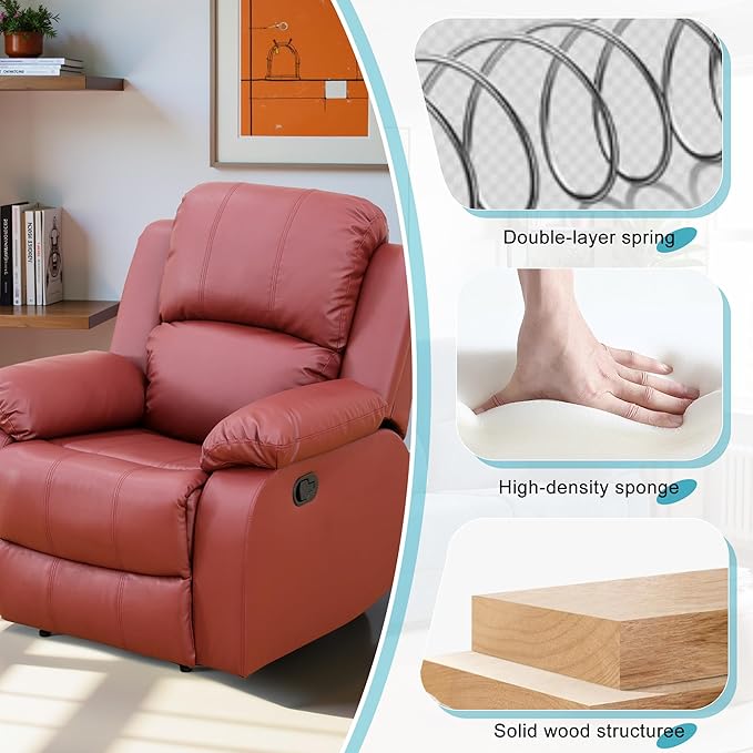 Recliner Sofa Set Couches for Living Room Chair Semi PU Fabric Living Room Furniture Sets, Adjusted Reclining Couch Furniture Sofa Set for Theater Seating, Red
