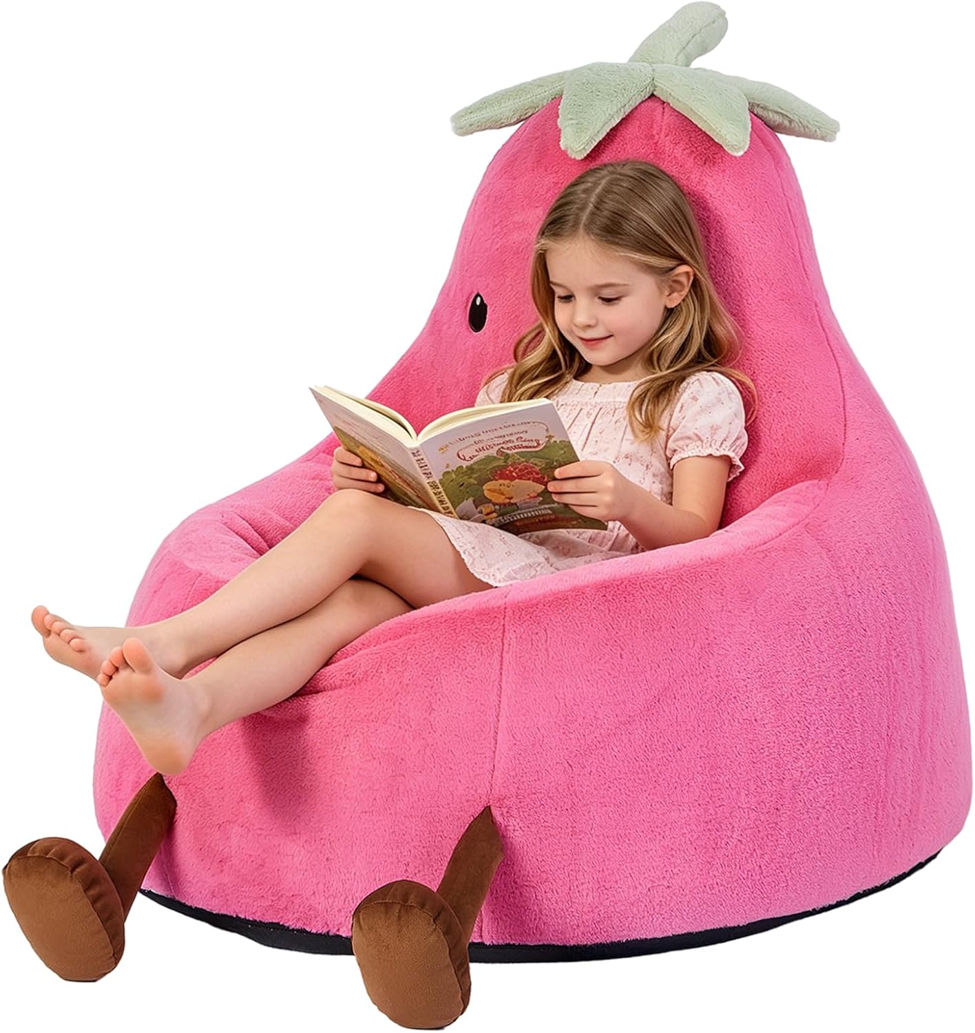 2FT Memory Foam Bean Bag Chair - Ultra Soft Faux Rabbit Fur Round Sofa with Handle & Machine Washable Cover, Comfy Lazy Chair for Kids Teens, Perfect for Reading Gaming in Living Room Bedroom，Magenta