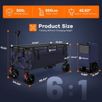 48" L Collapsible Beach Wagon Cart Foldable, 560LB Weight Capacity 300L Heavy Duty Folding Wagons with Big All-Terrain Wheels, Utility Carts for Groceries, Shopping, Camping, Sports - Grey&Purple