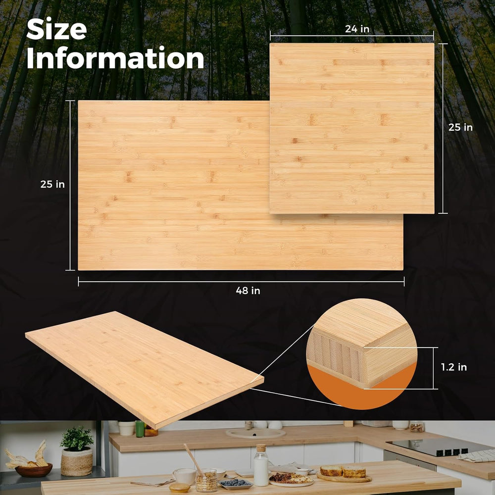 24" x 25" Butcher Block Countertop, 1.2 Inch Thick Solid Bamboo Des...