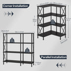 HOOBRO Corner Bookshelf, 4-Tier L-Shaped Bookcase, Industrial Open Display Shelf Tall Storage Organizer, Vertical Storage Rack, for Living Room, Home Office, Black BB59SJ01