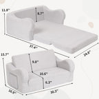 Extra Wide Toddler Couch, Foldable Kids Sofa to Lounger, Grey | Toddler Chair Fold Out, Reading & Playing, Living Room Playroom, Boys & Girls, Lightweight, Removable Washable Cover