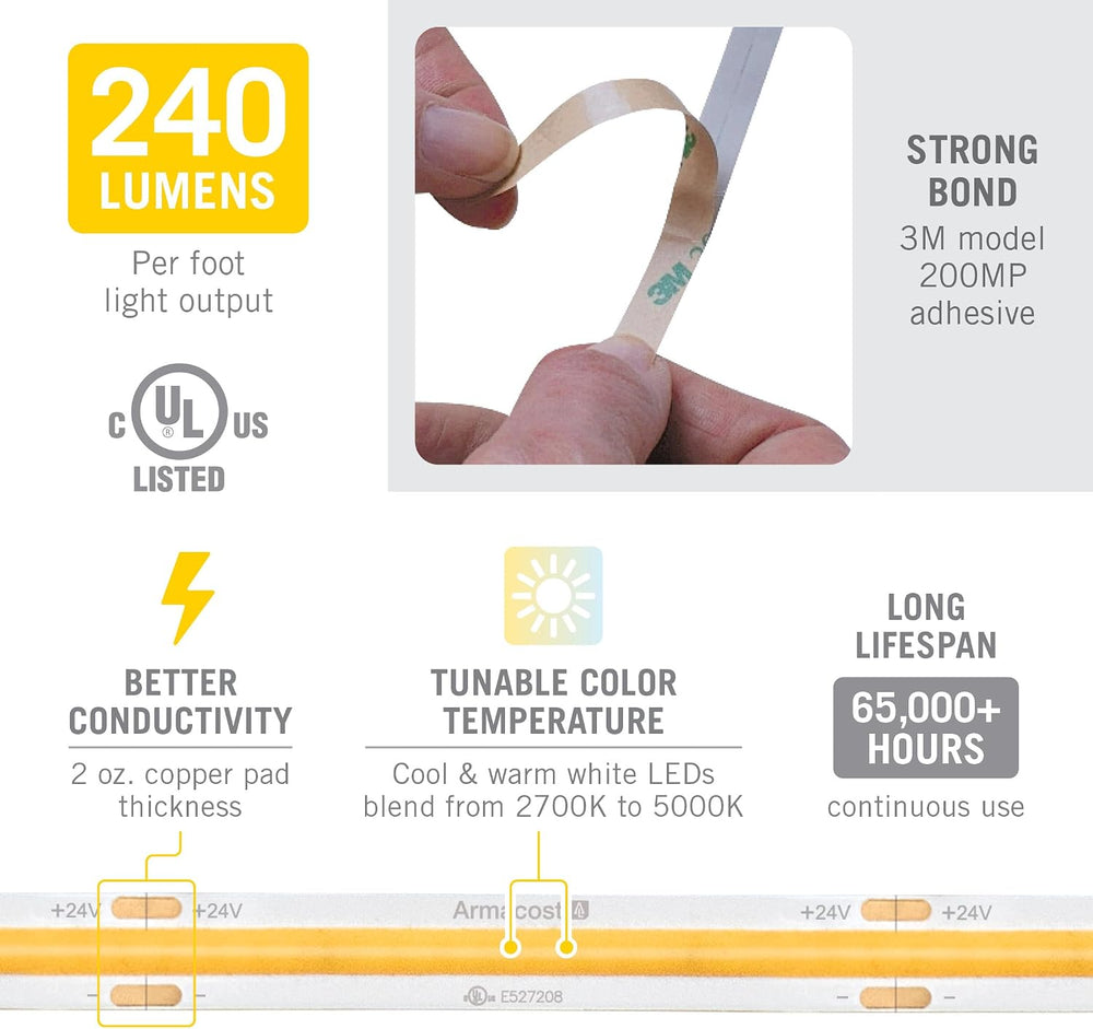 Armacost Lighting RibbonFlex Pro 24V Tunable White COB LED Strip Light Tape, ...