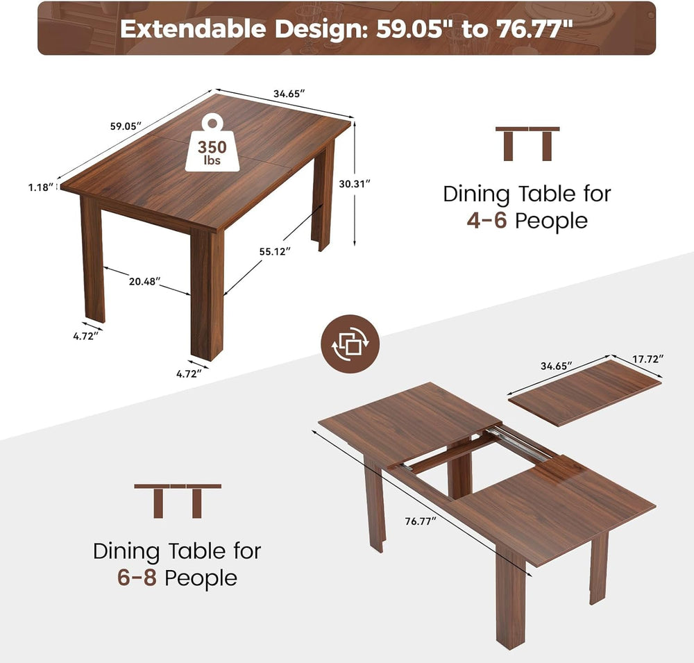 Miereirl 59"–77" Extendable Farmhouse Dining Table for 6–8, Space-S...