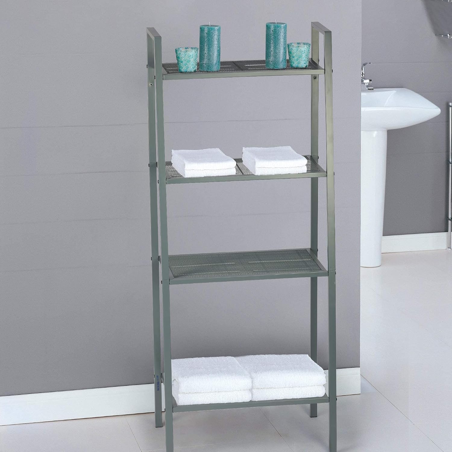 4-Tier Metal Ladder Shelf, Lightweight Bookcase Storage Rack with Open Shelves, Multi-Purpose Display Stand for Plants, Books, Photos and Decor, Gray