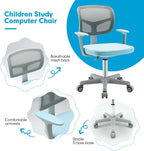 Costzon Kids Desk Chair, Adjustable Children Study Computer Chair with Arms & Wheels, Student Swivel Rolling Task Chair, Ergonomic Kids Office Chair for Boys Girls Age 4-12, Home Bedroom School, Blue