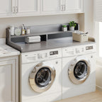 2-Tier Washer Dryer Countertop with 2.75" H Edge Rails, 58" W x 28" D Laundry Countertop for Folding Clothes, Washer and Dryer Topper with Non-Slip Pad (Gray)