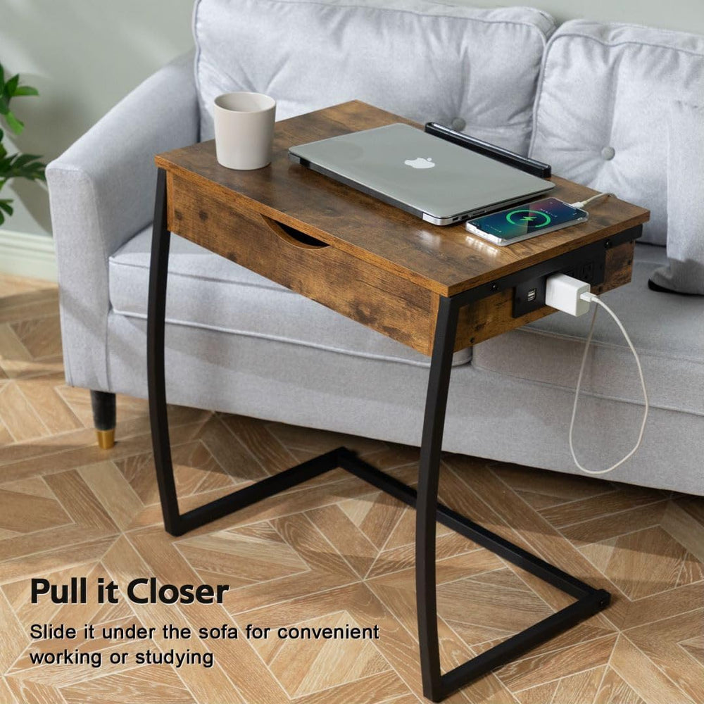 Hadulcet C Shaped End Table with Charging Station, Tiltable 0-52° | TV Tray T...