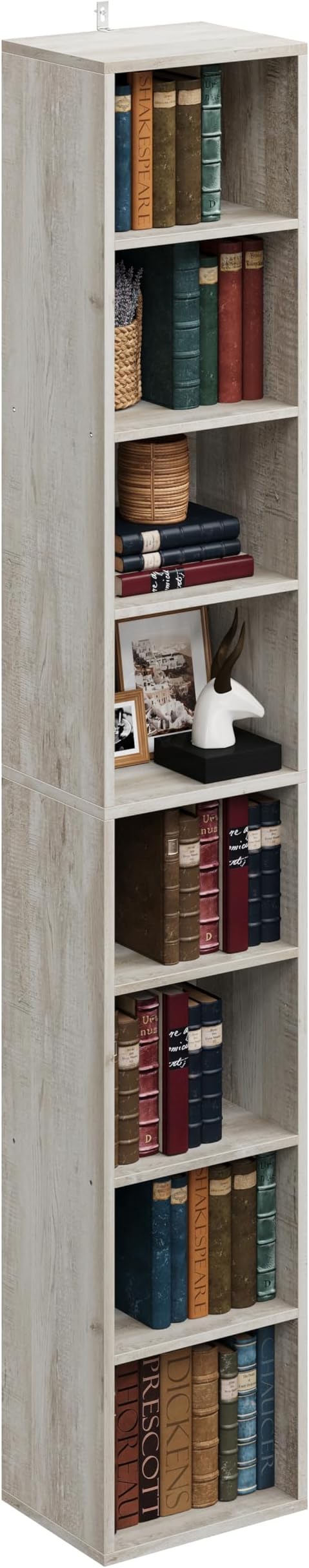 IRONCK Tall Narrow Bookshelf 8 Tiers, Compact Corner Bookcase, Easy to Match for Living Room, Office, Study, Bedroom